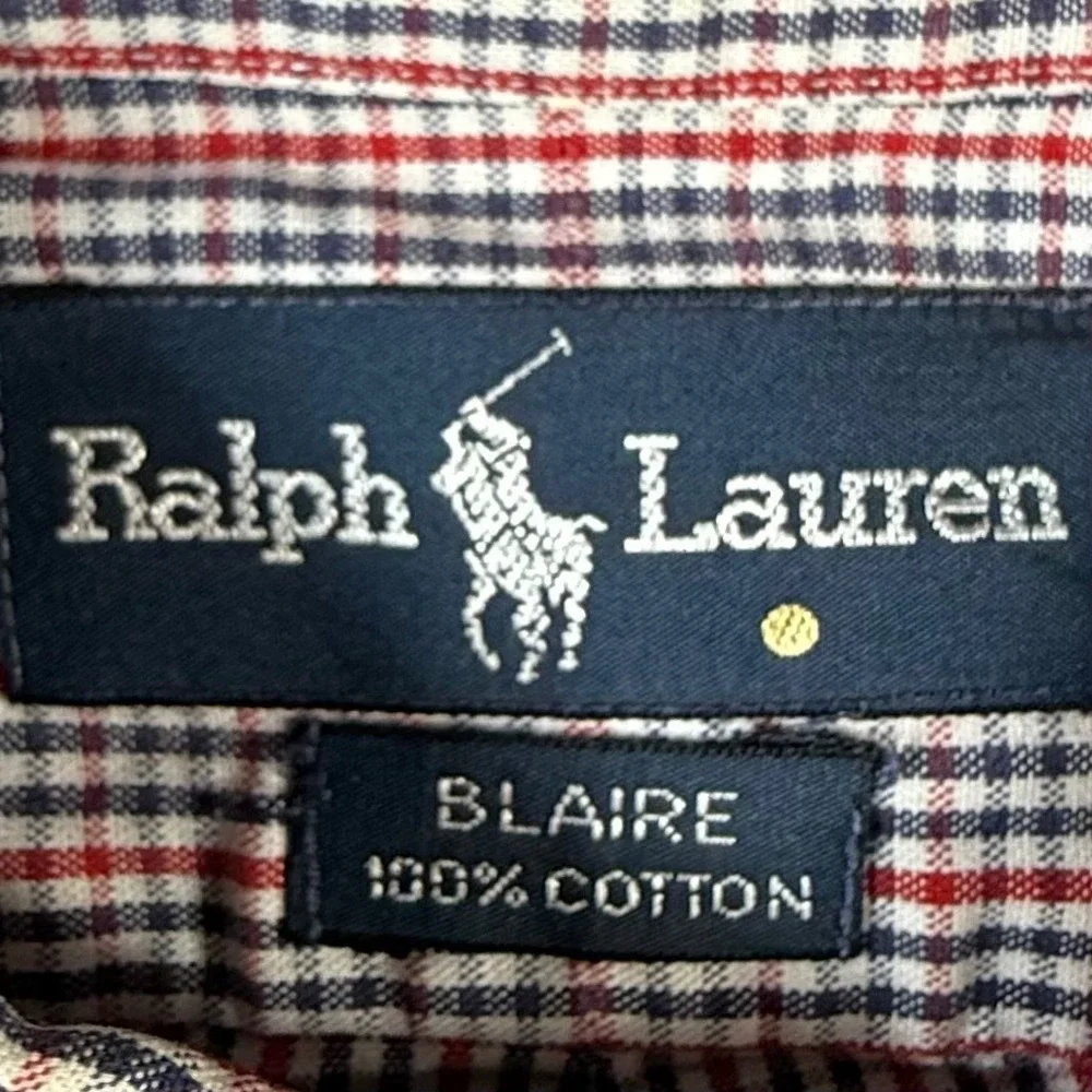 Ralph Lauren Blaire Mens XL Button Down Shirt Long Sleeve Gingham Red Blue Polo - Picture 4 of 5